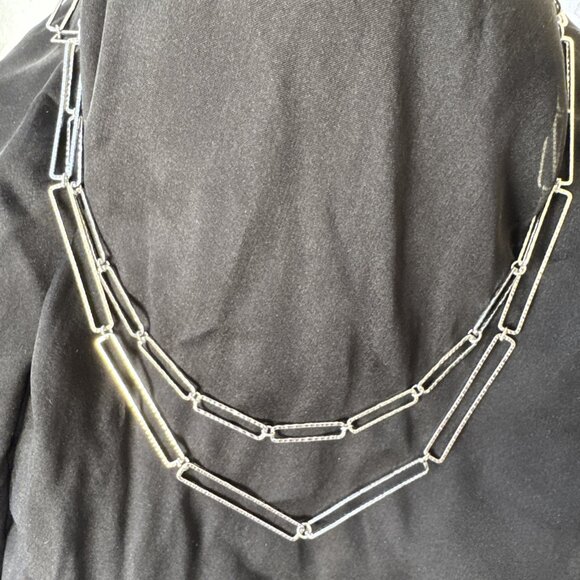 Paperclip Link Earring Set Silvertone Layered Chain Statement Necklace 23" NEW - Picture 10 of 10